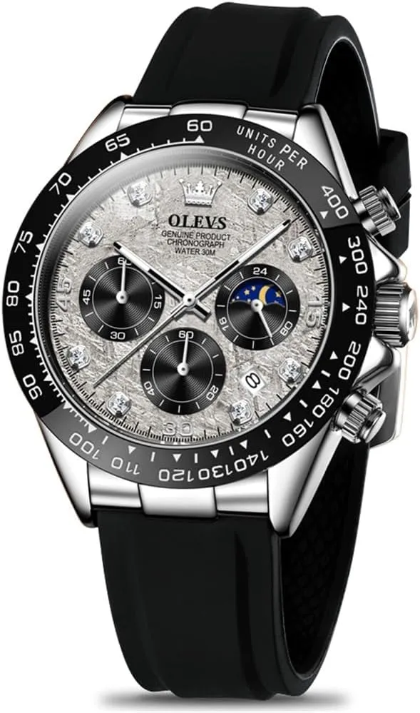 OLEVS Men's Watches Chronograph Multifunction Sport Silicone Luxury Diamond Moon Phase Quartz Male Watch Waterproof Wrist Watch …