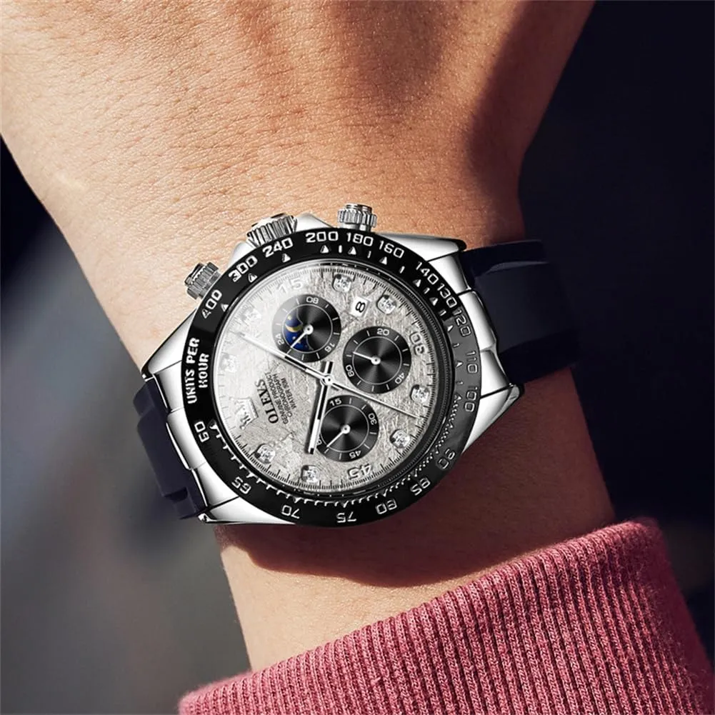 OLEVS Men's Watches Chronograph Multifunction Sport Silicone Luxury Diamond Moon Phase Quartz Male Watch Waterproof Wrist Watch …