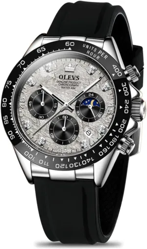 OLEVS Men's Watches Chronograph Multifunction Sport Silicone Luxury Diamond Moon Phase Quartz Male Watch Waterproof Wrist Watch …