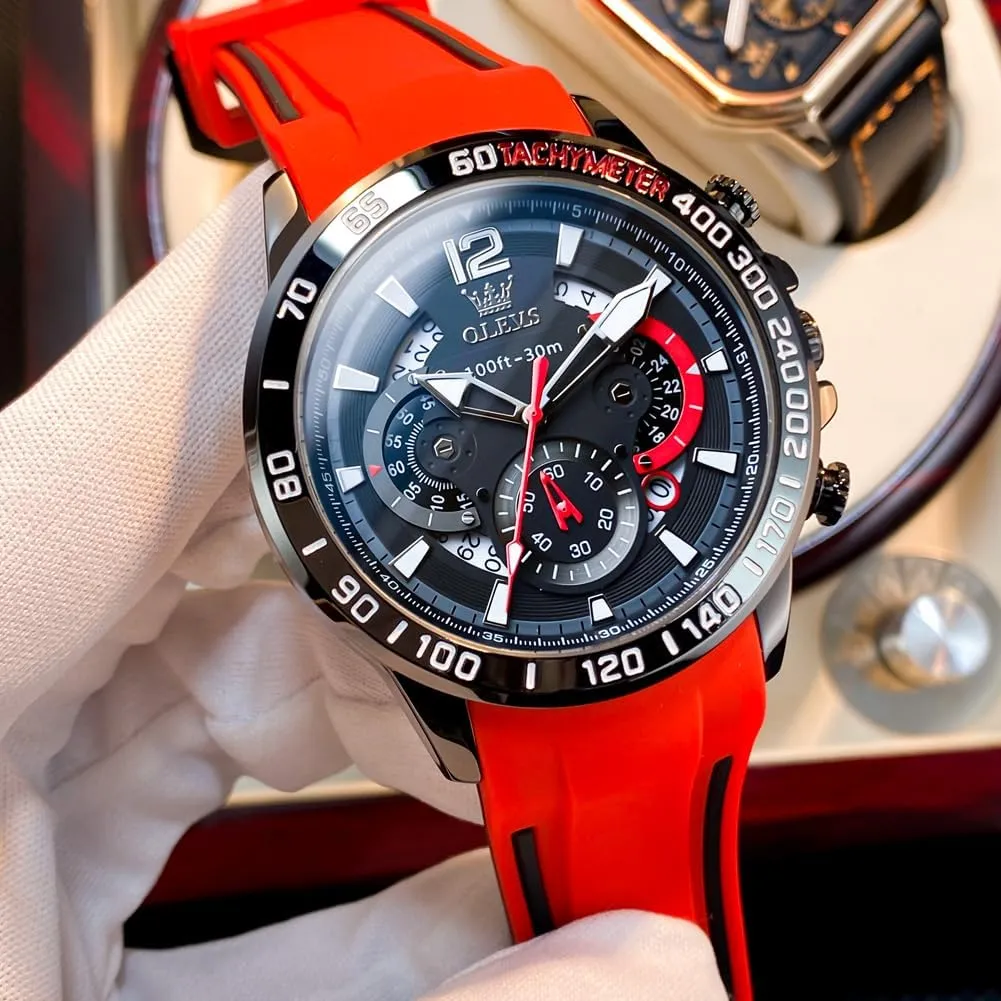 OLEVS Mens Watches Chronograph Waterproof Luminous Silicon Strap Multifunction Watches for Men Quartz Business Calendar Men Wrist Watch