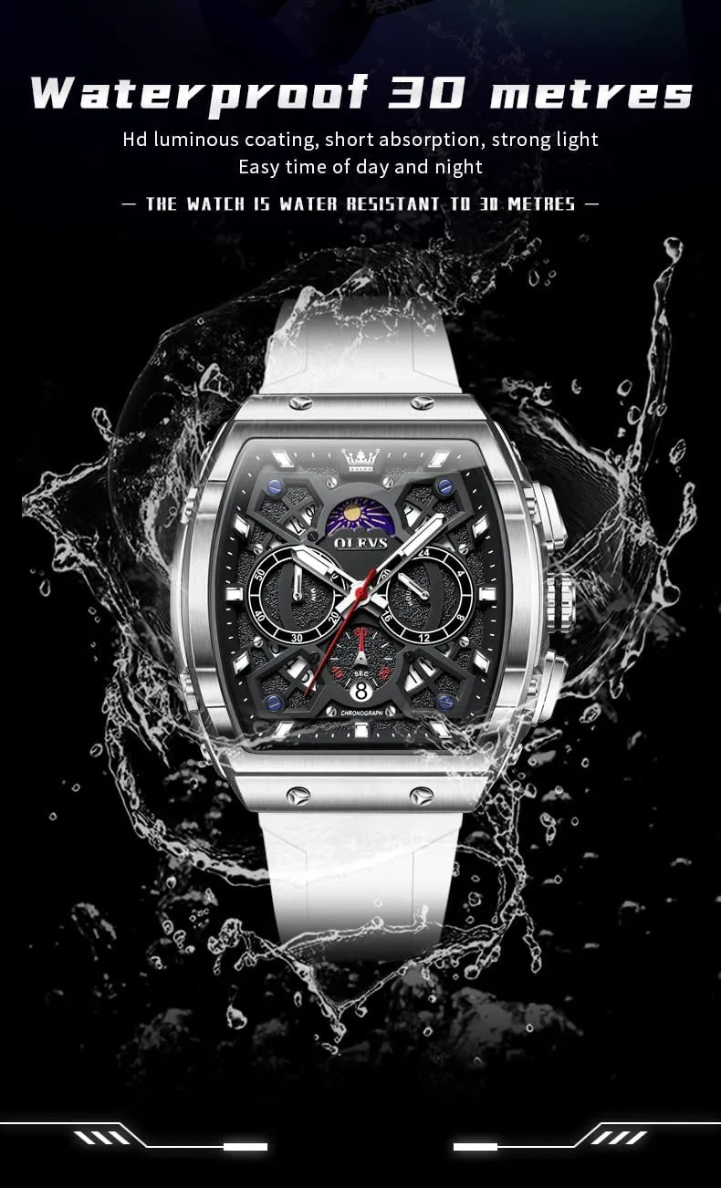 OLEVS Mens Watches Chronograph Waterproof Luminous Silicon Strap Multifunction Watches for Men Quartz Business Calendar Men Wrist Watch