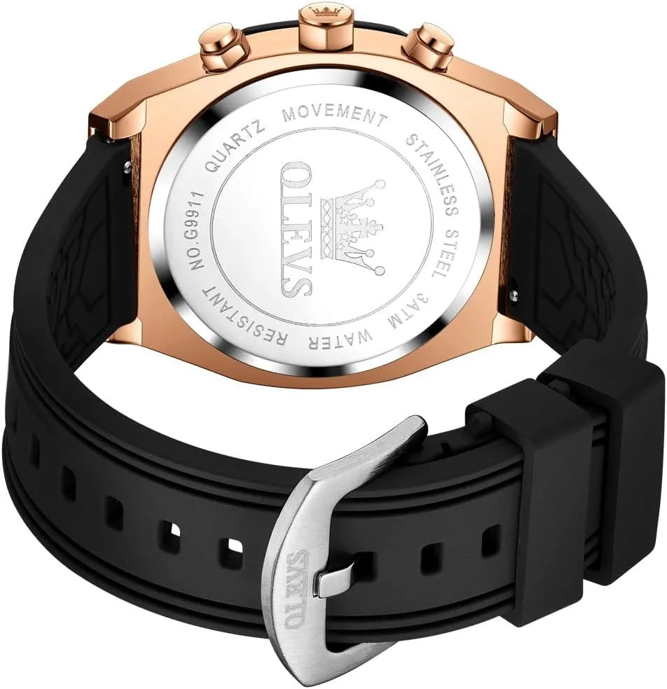 OLEVS Mens Watches Chronograph Waterproof Luminous Silicon Strap Multifunction Watches for Men Quartz Business Calendar Men Wrist Watch