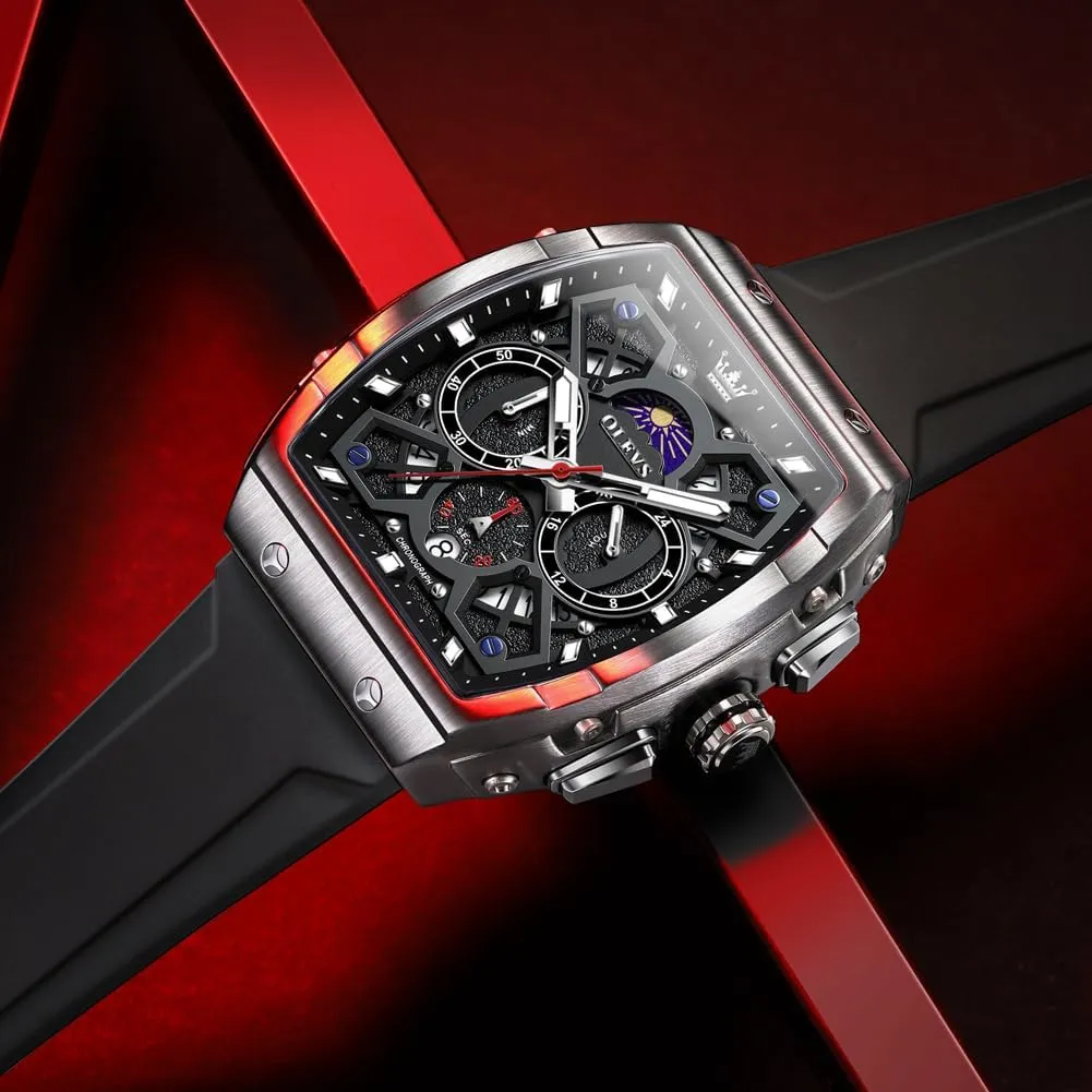 OLEVS Mens Watches Chronograph Waterproof Luminous Silicon Strap Multifunction Watches for Men Quartz Business Calendar Men Wrist Watch
