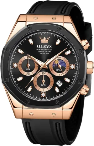 OLEVS Mens Watches Chronograph Waterproof Luminous Silicon Strap Multifunction Watches for Men Quartz Business Calendar Men Wrist Watch