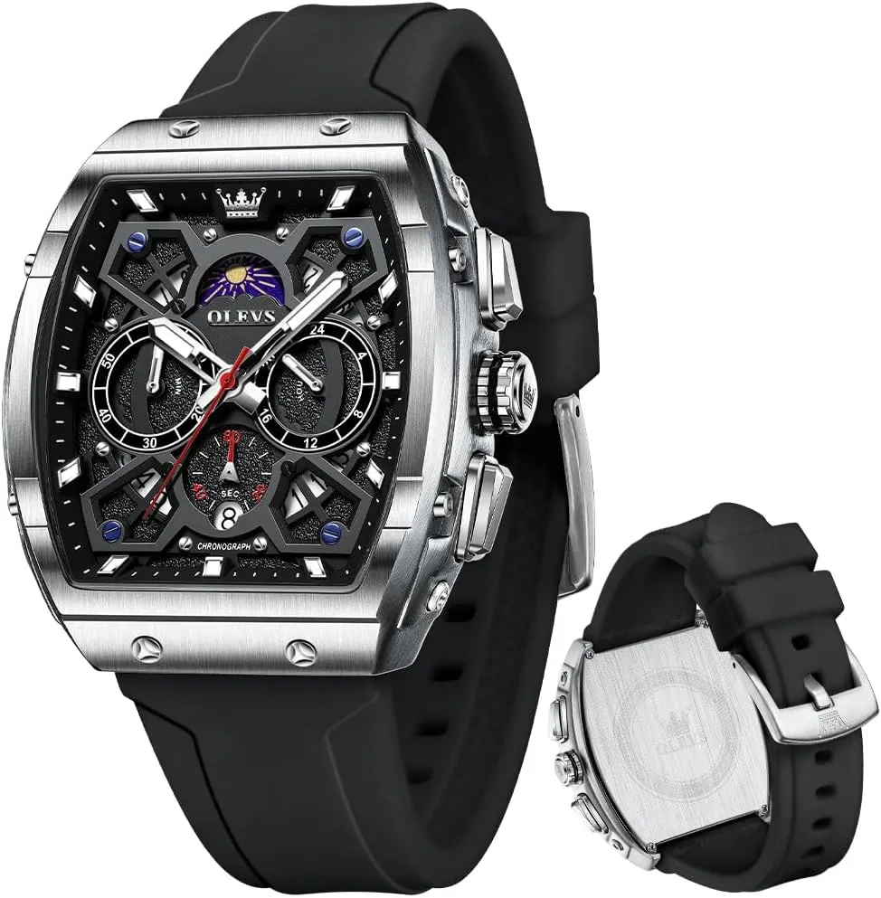 OLEVS Mens Watches Chronograph Waterproof Luminous Silicon Strap Multifunction Watches for Men Quartz Business Calendar Men Wrist Watch