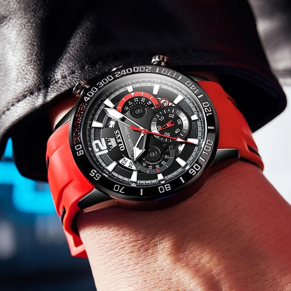 OLEVS Mens Watches Chronograph Waterproof Luminous Silicon Strap Multifunction Watches for Men Quartz Business Calendar Men Wrist Watch