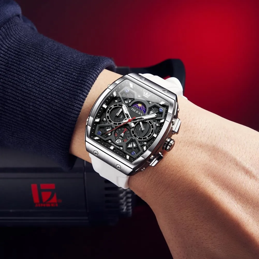 OLEVS Mens Watches Chronograph Waterproof Luminous Silicon Strap Multifunction Watches for Men Quartz Business Calendar Men Wrist Watch