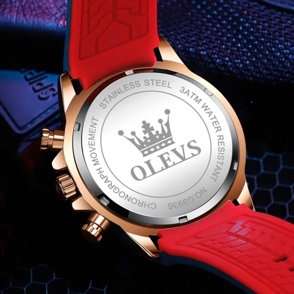 OLEVS Mens Watches Chronograph Waterproof Luminous Silicon Strap Multifunction Watches for Men Quartz Business Calendar Men Wrist Watch