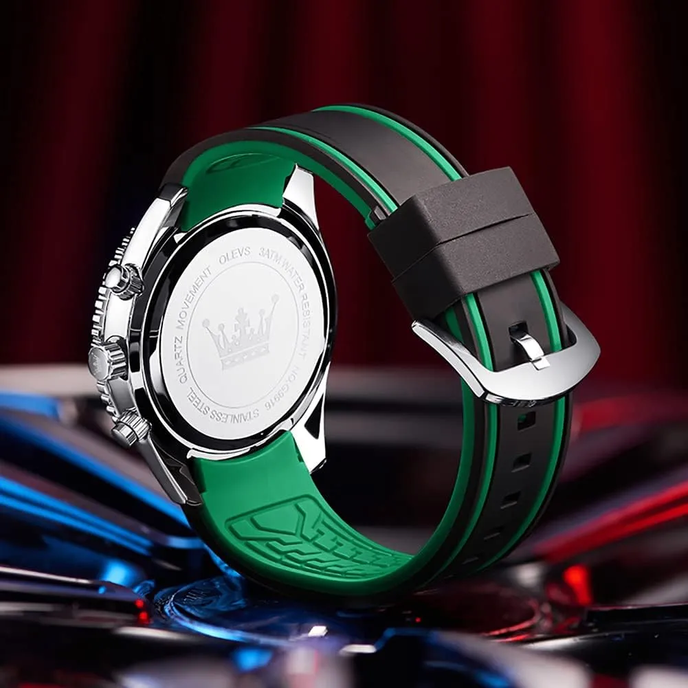 OLEVS Mens Watches Chronograph Waterproof Luminous Silicon Strap Multifunction Watches for Men Quartz Business Calendar Men Wrist Watch