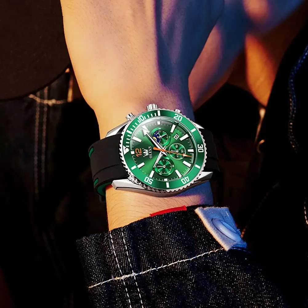 OLEVS Mens Watches Chronograph Waterproof Luminous Silicon Strap Multifunction Watches for Men Quartz Business Calendar Men Wrist Watch