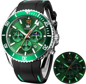 OLEVS Mens Watches Chronograph Waterproof Luminous Silicon Strap Multifunction Watches for Men Quartz Business Calendar Men Wrist Watch