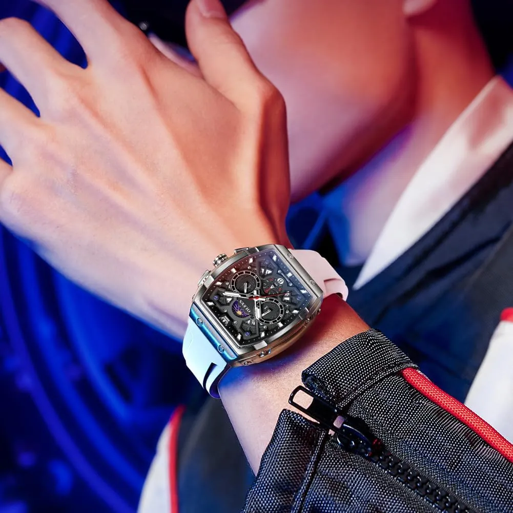 OLEVS Mens Watches Chronograph Waterproof Luminous Silicon Strap Multifunction Watches for Men Quartz Business Calendar Men Wrist Watch