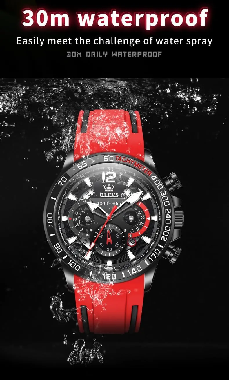 OLEVS Mens Watches Chronograph Waterproof Luminous Silicon Strap Multifunction Watches for Men Quartz Business Calendar Men Wrist Watch