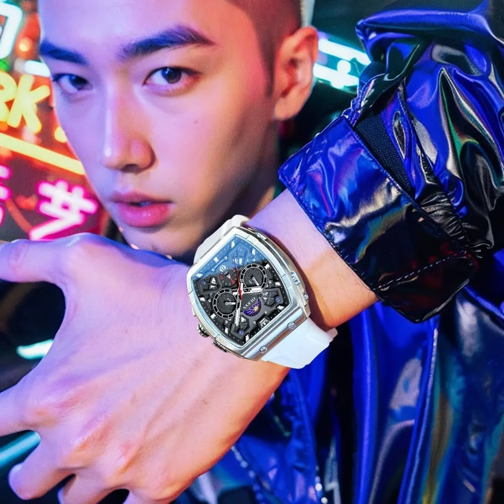 OLEVS Mens Watches Chronograph Waterproof Luminous Silicon Strap Multifunction Watches for Men Quartz Business Calendar Men Wrist Watch