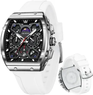 OLEVS Mens Watches Chronograph Waterproof Luminous Silicon Strap Multifunction Watches for Men Quartz Business Calendar Men Wrist Watch