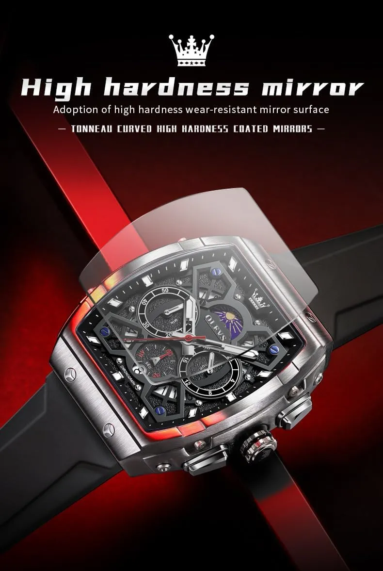 OLEVS Mens Watches Chronograph Waterproof Luminous Silicon Strap Multifunction Watches for Men Quartz Business Calendar Men Wrist Watch