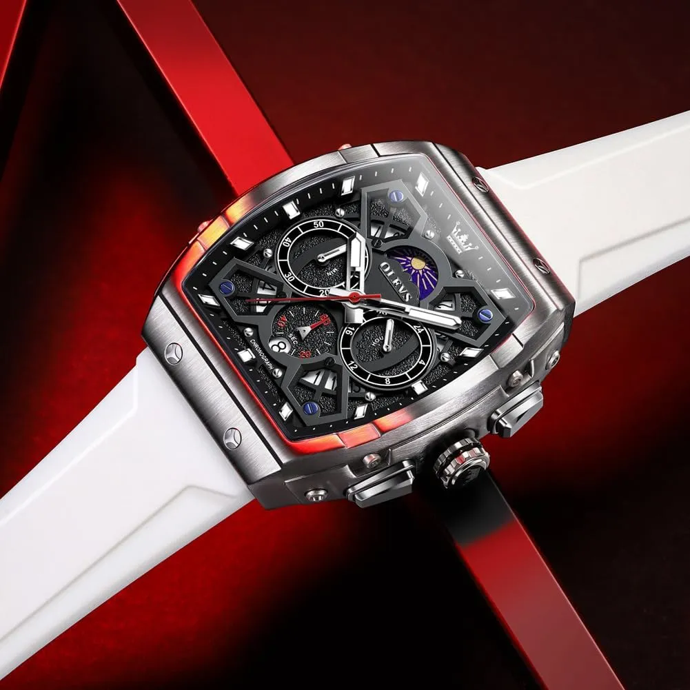 OLEVS Mens Watches Chronograph Waterproof Luminous Silicon Strap Multifunction Watches for Men Quartz Business Calendar Men Wrist Watch