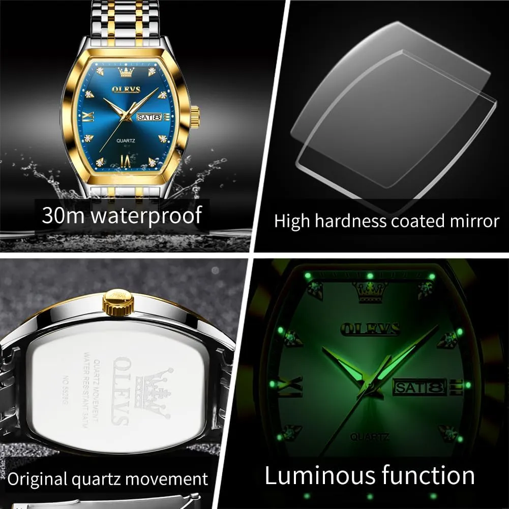 OLEVS Mens Watches Luxury Business Analog Quartz Watches for Men with Stainless Steel Dress Date Waterproof Luminous Wrist Watches