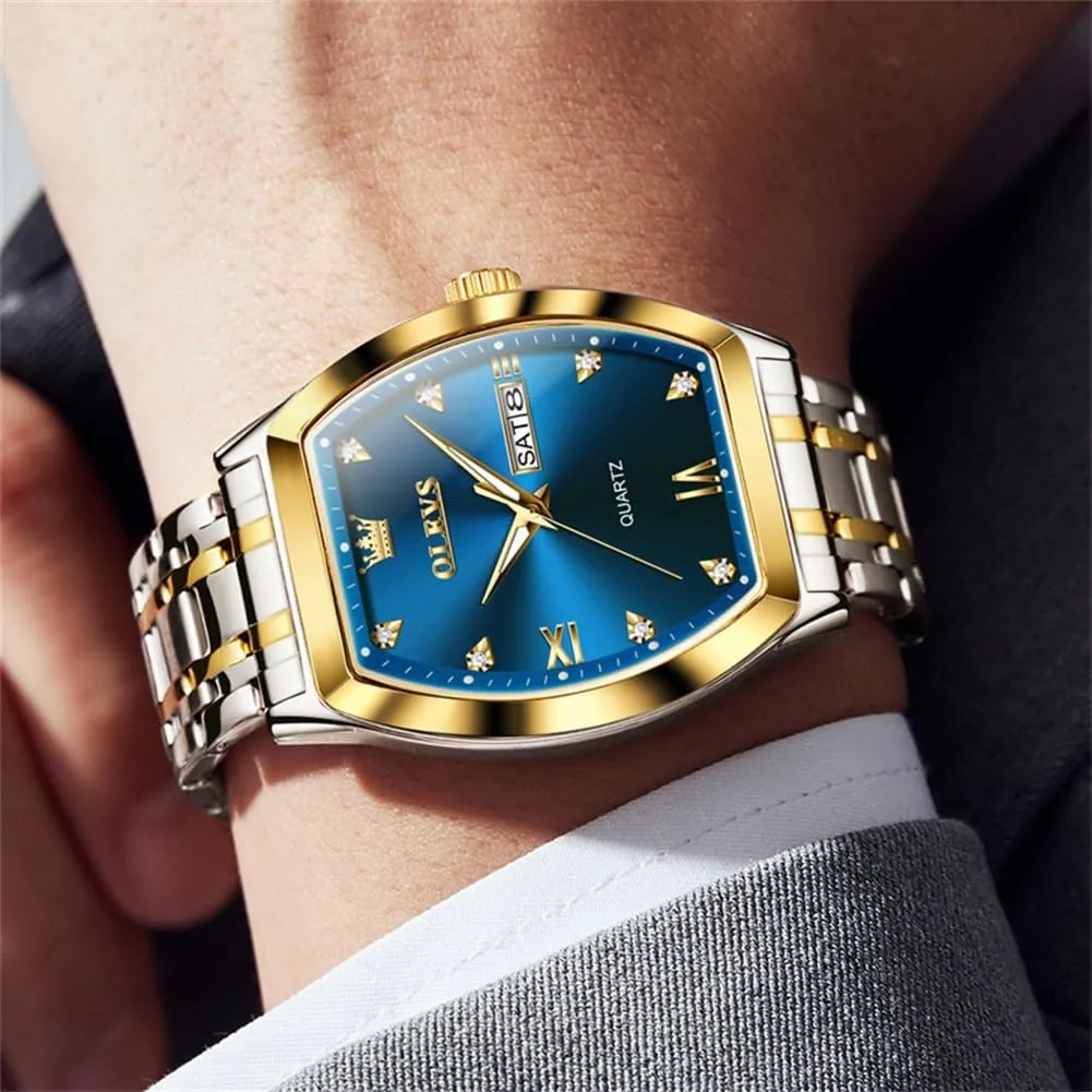 OLEVS Mens Watches Luxury Business Analog Quartz Watches for Men with Stainless Steel Dress Date Waterproof Luminous Wrist Watches