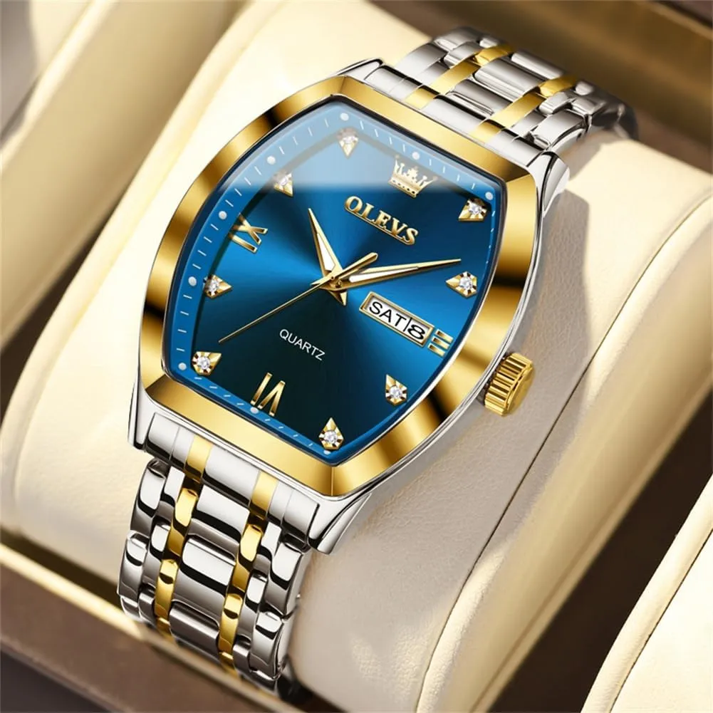 OLEVS Mens Watches Luxury Business Analog Quartz Watches for Men with Stainless Steel Dress Date Waterproof Luminous Wrist Watches