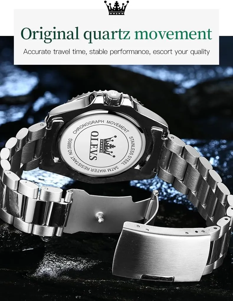 OLEVS Mens Watches, Silver Dress Gold Classic Luxury Big Large Face Waterproof Watches for Men, Analog Two Tone Stainless Steel Men Wrist Watch with Date Relojes De Hombre (Green/Blue/Black Dial