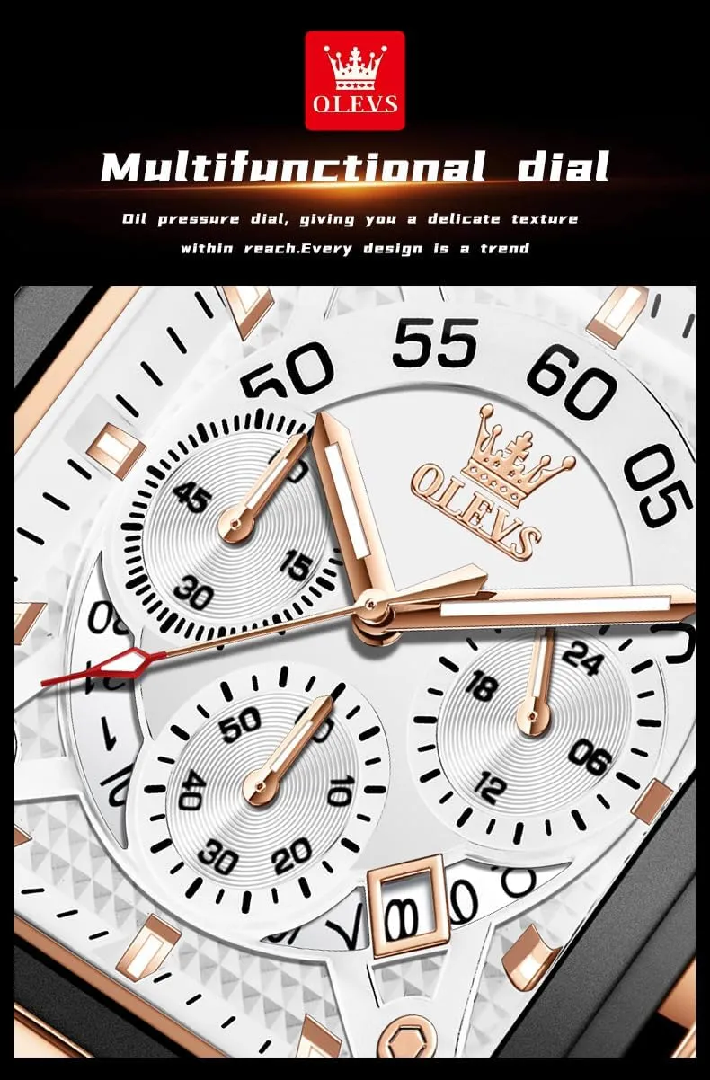 OLEVS Stylish Wrist Watch for Men,Silicone Strap Men Watches,Pro Diver Stainless Steel Chronograph Watch,Waterproof Date Dress Watch for Man,Large Face Male Watch