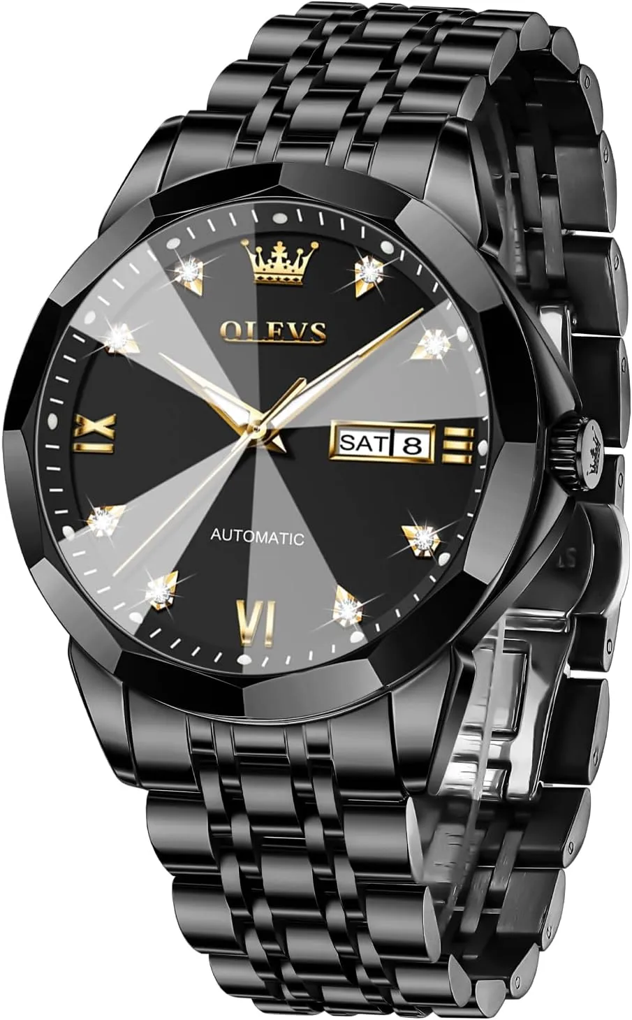 OLEVS Watch for Men Automatic Classic Mechanical Watch Diamond Mirror Stainless Steel Dress Casual Waterproof Day/Date Calendar