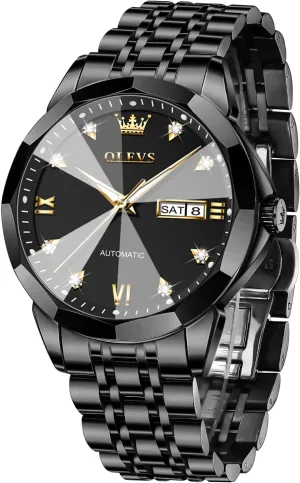 OLEVS Watch for Men Automatic Classic Mechanical Watch Diamond Mirror Stainless Steel Dress Casual Waterproof Day/Date Calendar