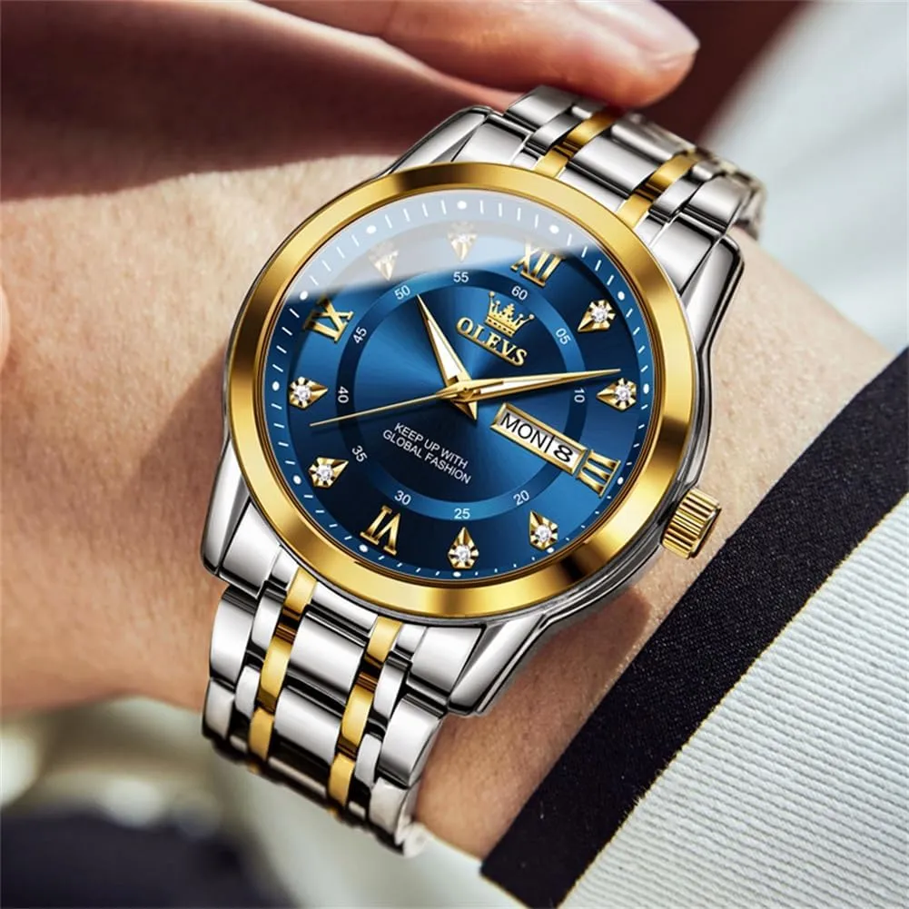OLEVS Watch for Men Business Diamond Easy Read Men's Wrist Watches Analog Luxury Date Stainless Steel Waterproof Luminous Dress Mens Watches