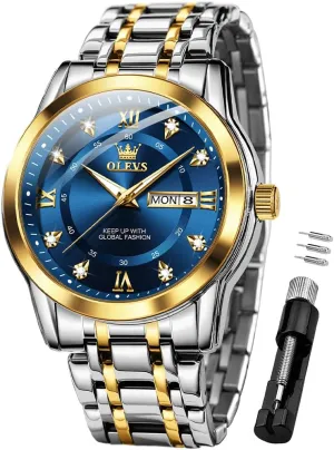 OLEVS Watch for Men Business Diamond Easy Read Men's Wrist Watches Analog Luxury Date Stainless Steel Waterproof Luminous Dress Mens Watches