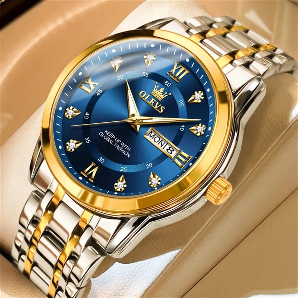 OLEVS Watch for Men Business Diamond Easy Read Men's Wrist Watches Analog Luxury Date Stainless Steel Waterproof Luminous Dress Mens Watches