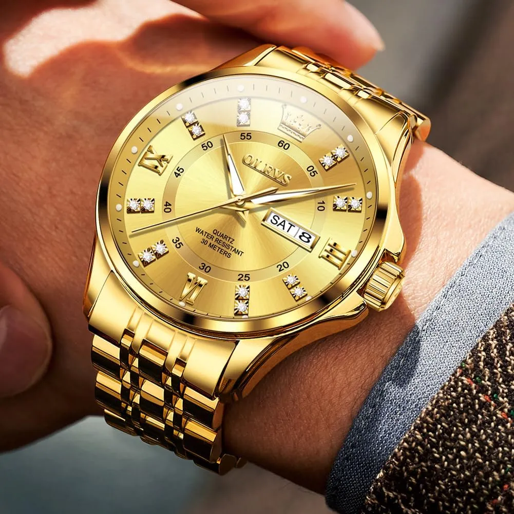 OLEVS Watch for Men Business Diamond Easy Read Men's Wrist Watches Analog Luxury Date Stainless Steel Waterproof Luminous Dress Mens Watches