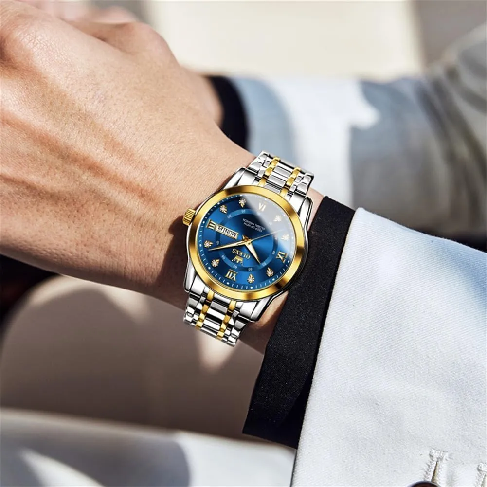 OLEVS Watch for Men Business Diamond Easy Read Men's Wrist Watches Analog Luxury Date Stainless Steel Waterproof Luminous Dress Mens Watches