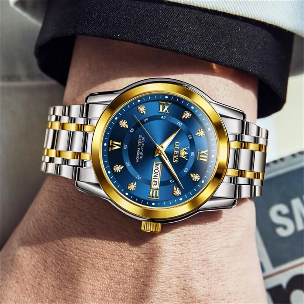 OLEVS Watch for Men Business Diamond Easy Read Men's Wrist Watches Analog Luxury Date Stainless Steel Waterproof Luminous Dress Mens Watches