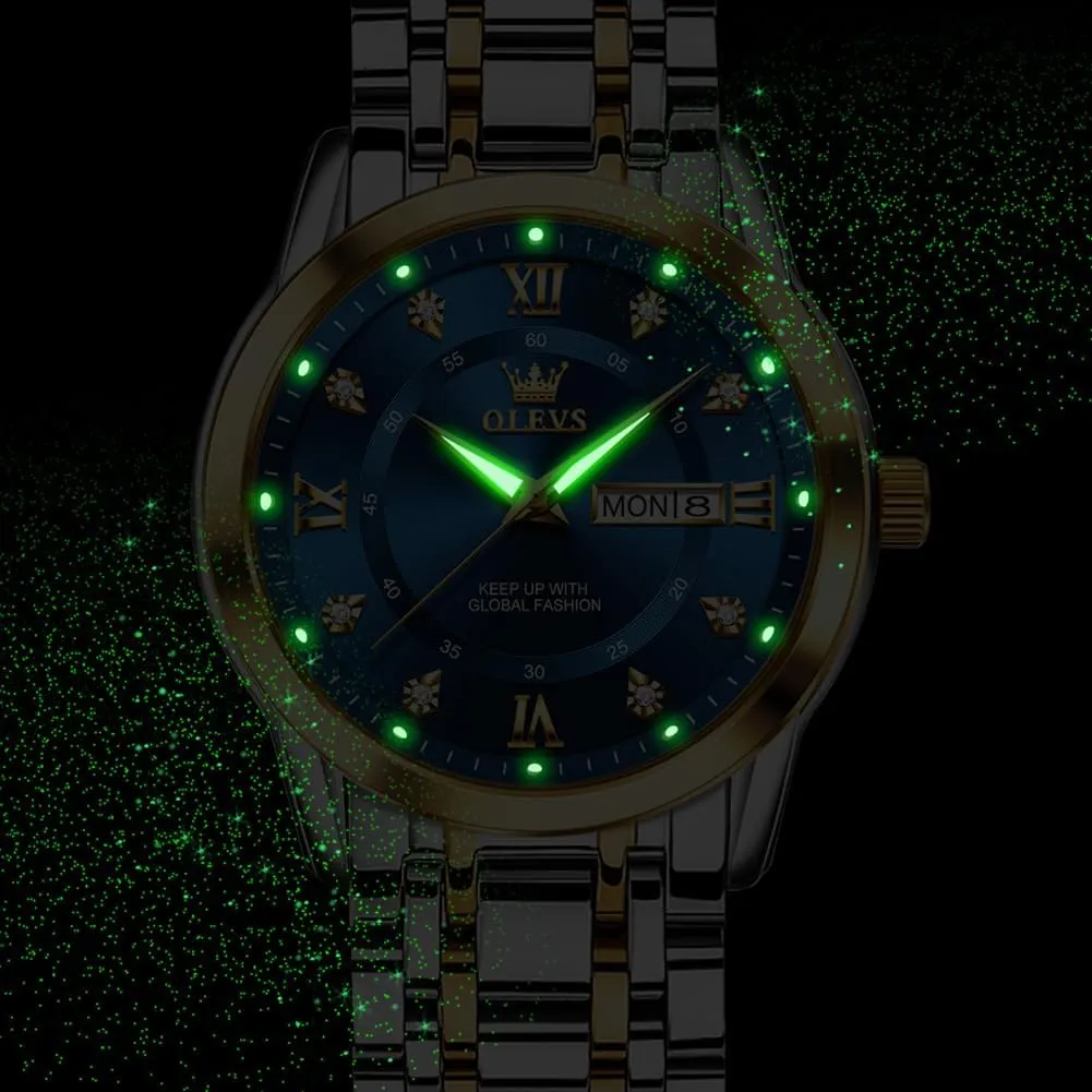 OLEVS Watch for Men Business Diamond Easy Read Men's Wrist Watches Analog Luxury Date Stainless Steel Waterproof Luminous Dress Mens Watches