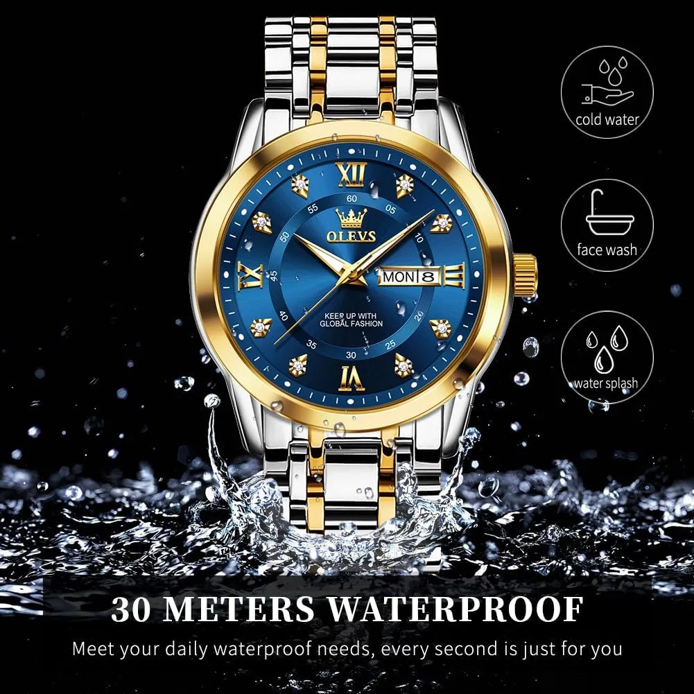 OLEVS Watch for Men Business Diamond Easy Read Men's Wrist Watches Analog Luxury Date Stainless Steel Waterproof Luminous Dress Mens Watches