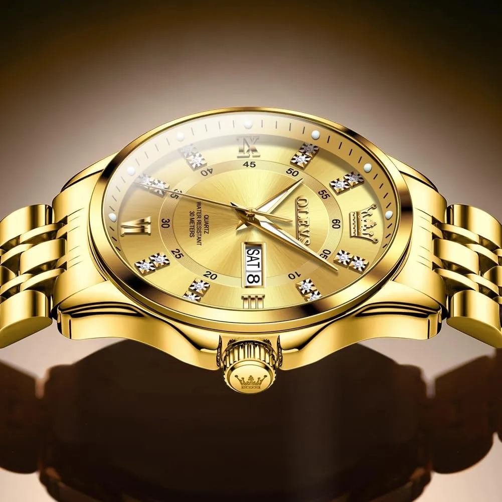 OLEVS Watch for Men Business Diamond Easy Read Men's Wrist Watches Analog Luxury Date Stainless Steel Waterproof Luminous Dress Mens Watches