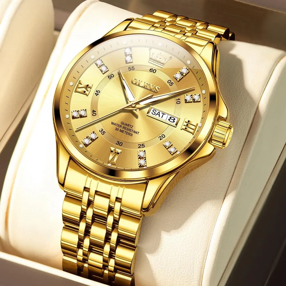 OLEVS Watch for Men Business Diamond Easy Read Men's Wrist Watches Analog Luxury Date Stainless Steel Waterproof Luminous Dress Mens Watches
