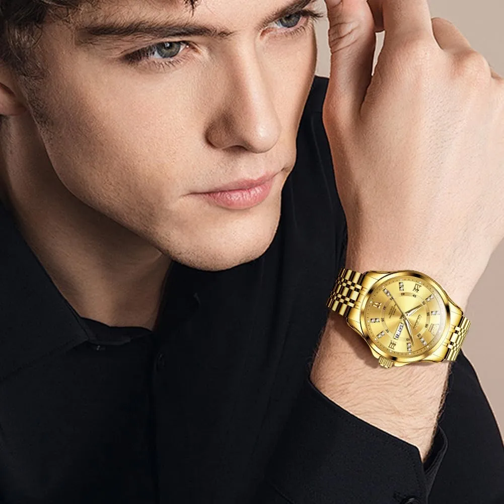 OLEVS Watch for Men Business Diamond Easy Read Men's Wrist Watches Analog Luxury Date Stainless Steel Waterproof Luminous Dress Mens Watches