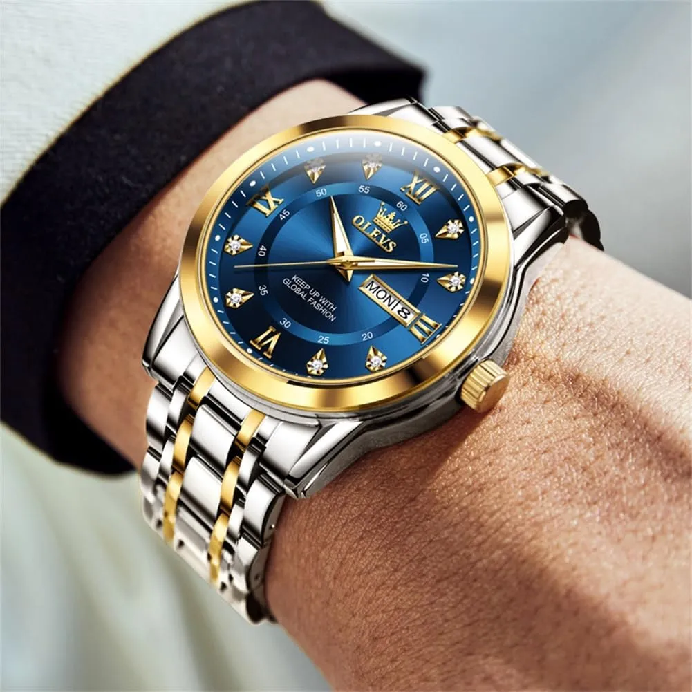 OLEVS Watch for Men Business Diamond Easy Read Men's Wrist Watches Analog Luxury Date Stainless Steel Waterproof Luminous Dress Mens Watches