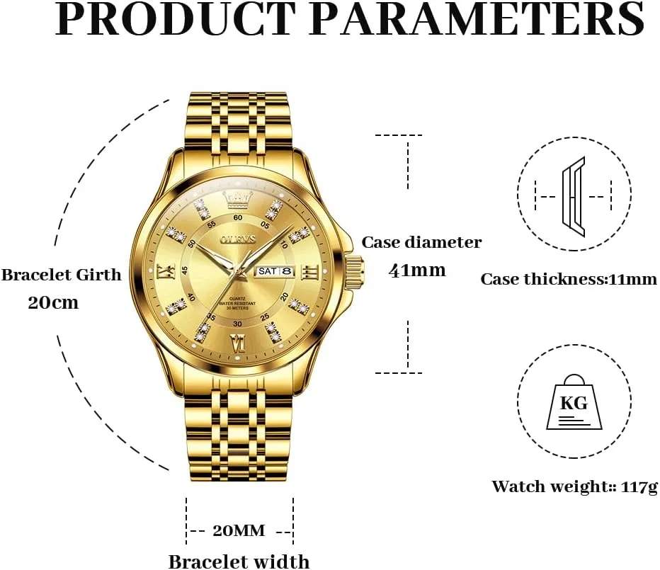 OLEVS Watch for Men Business Diamond Easy Read Men's Wrist Watches Analog Luxury Date Stainless Steel Waterproof Luminous Dress Mens Watches
