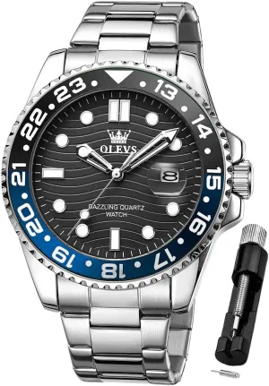 OLEVS Watch for Men Business Dress Analog Quartz Stainless Steel Waterproof Luminous Date Dive Luxury Casual Men Watch Silver Men Wrist Watch