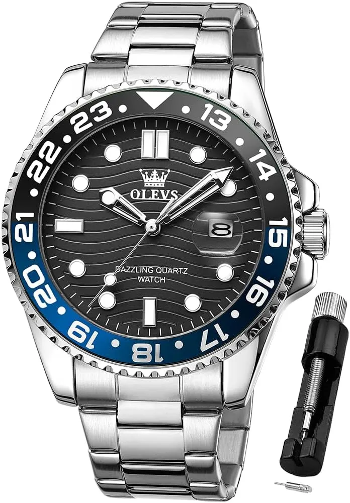 OLEVS Watch for Men Business Dress Analog Quartz Stainless Steel Waterproof Luminous Date Dive Luxury Casual Men Watch Silver Men Wrist Watch