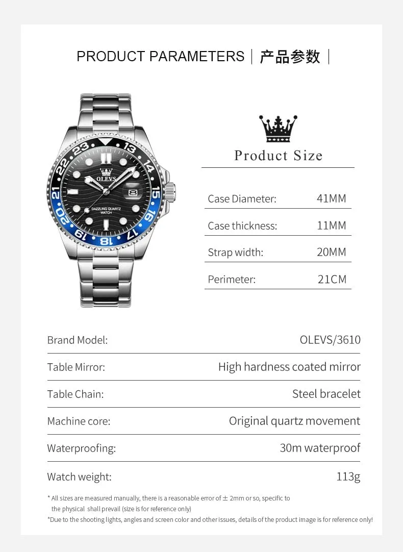 OLEVS Watch for Men Business Dress Analog Quartz Stainless Steel Waterproof Luminous Date Dive Luxury Casual Men Watch Silver Men Wrist Watch