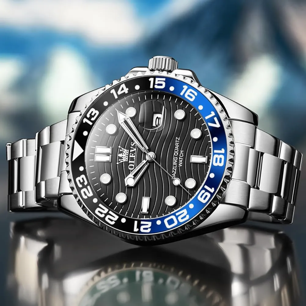 OLEVS Watch for Men Business Dress Analog Quartz Stainless Steel Waterproof Luminous Date Dive Luxury Casual Men Watch Silver Men Wrist Watch