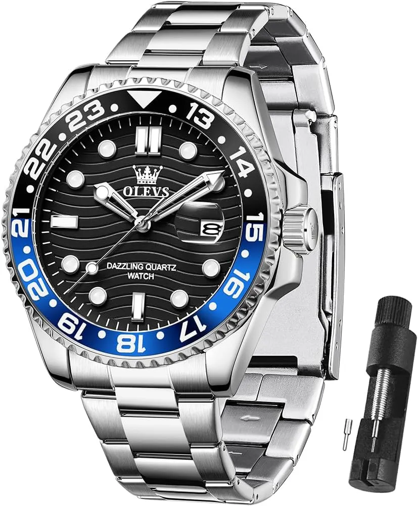 OLEVS Watch for Men Business Dress Analog Quartz Stainless Steel Waterproof Luminous Date Dive Luxury Casual Men Watch Silver Men Wrist Watch