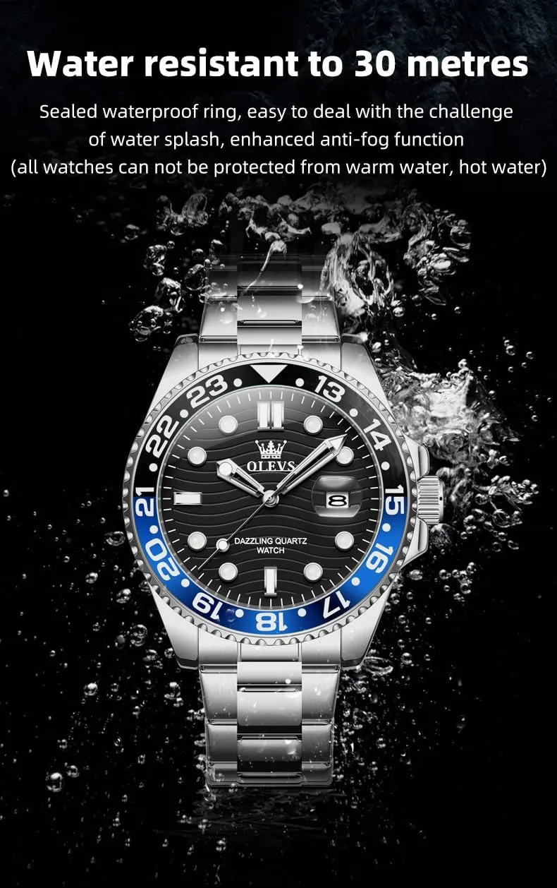OLEVS Watch for Men Business Dress Analog Quartz Stainless Steel Waterproof Luminous Date Dive Luxury Casual Men Watch Silver Men Wrist Watch