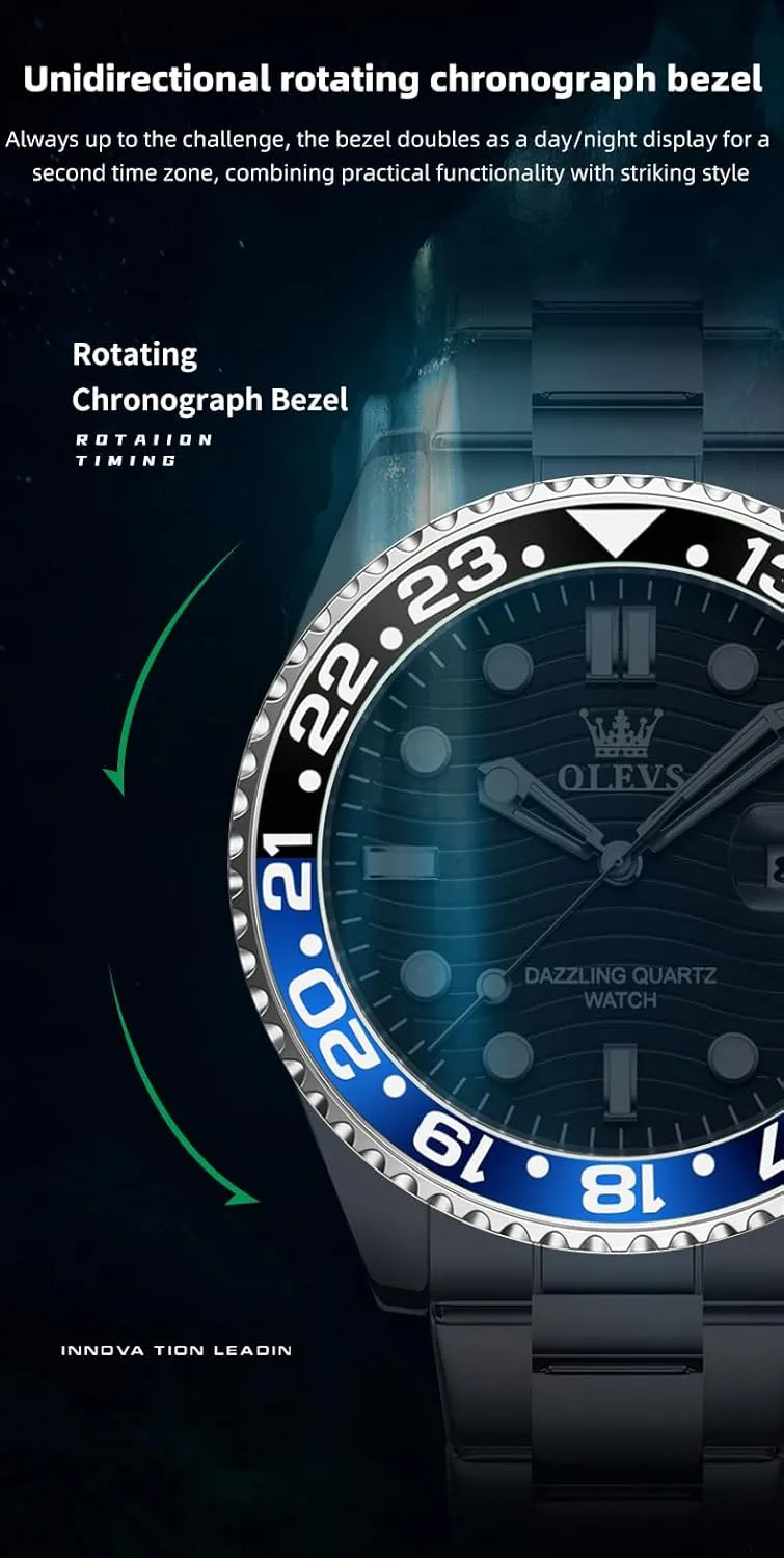 OLEVS Watch for Men Business Dress Analog Quartz Stainless Steel Waterproof Luminous Date Dive Luxury Casual Men Watch Silver Men Wrist Watch