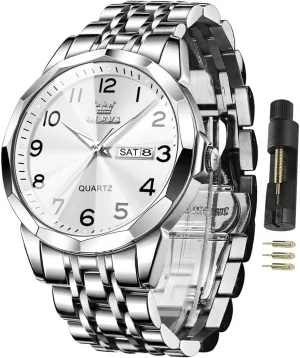 OLEVS Watch for Men Business Dress Diamond Analog Quartz Date Luxury Classic Stainless Steel Waterproof Luminous Two Tone Wrist Watch