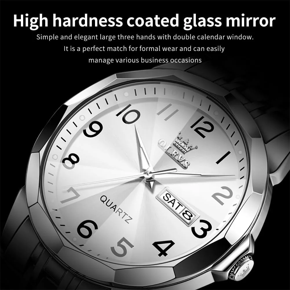 OLEVS Watch for Men Business Dress Diamond Analog Quartz Date Luxury Classic Stainless Steel Waterproof Luminous Two Tone Wrist Watch